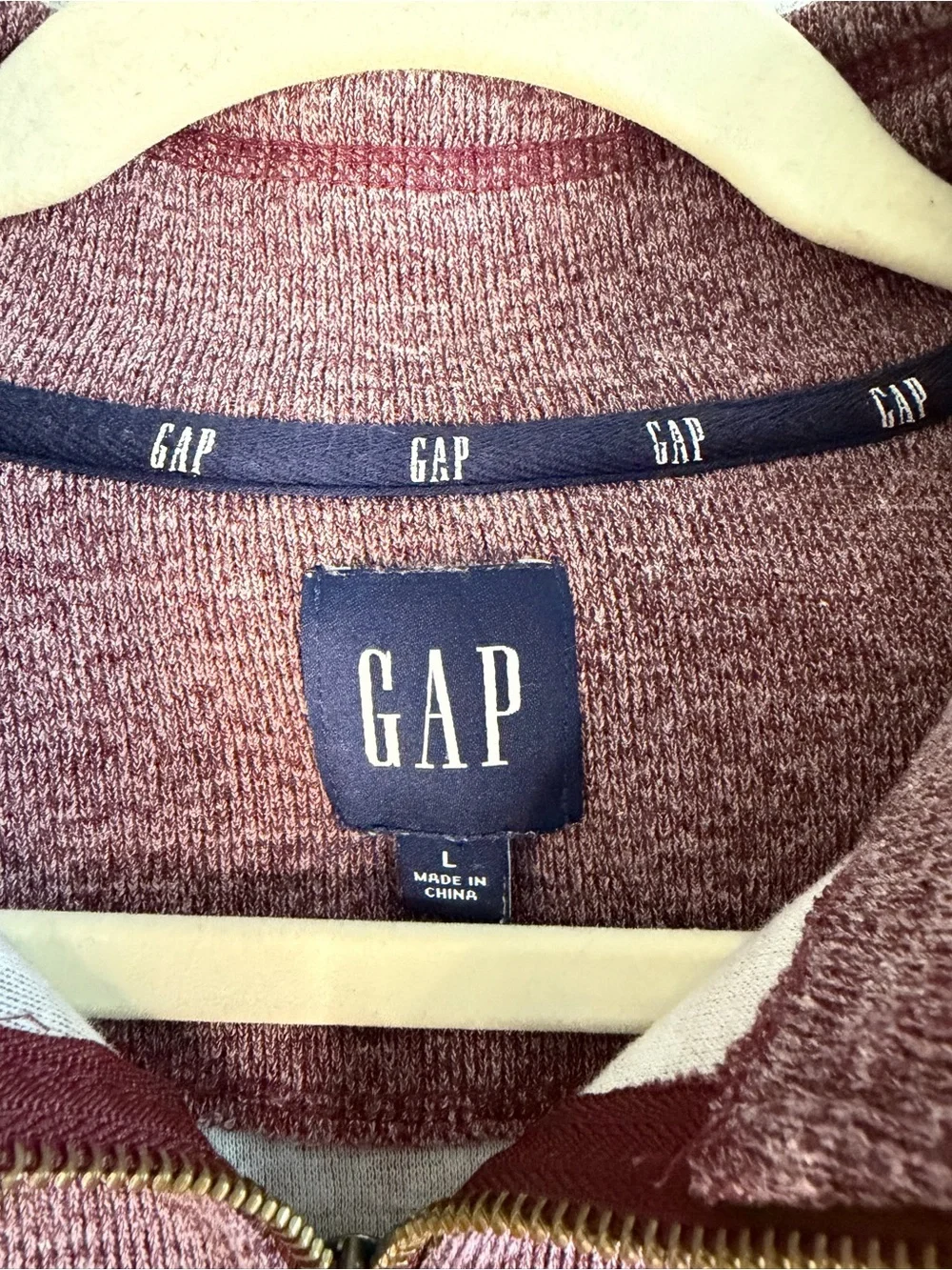 GAP Men's Heather Burgundy Zip-Up Sweater